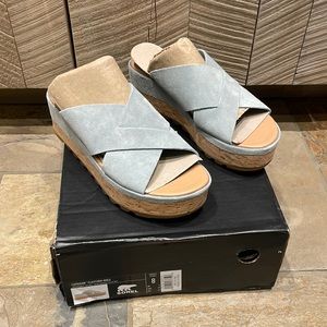 Sorel Cameron Flatform Mule, Crushed Blue, NEW in box, Women’s 8
